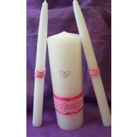 Esküvői gyertyaszett 3 részes, pink csipkés