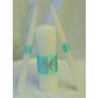 3 részes esküvői gyertyaszett strassz pillangóval, menta