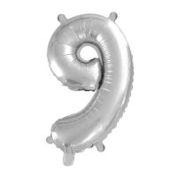 9. szám fólia lufi (35 cm), ezüst