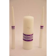 Esküvői gyertyaszett 3 részes, lila csipkés
