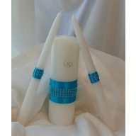 Esküvői gyertyaszett strasszos, türkiz (3 részes)