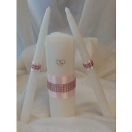 Esküvői gyertyaszett strasszos, rózsaszín (3 részes)