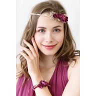 Vintage, virágos fejpánt, bordó(WIAN3)