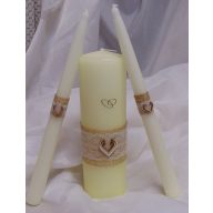 Vintage esküvői gyertyaszett szív motívummal (3 részes)