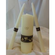   Esküvői gyertyaszett csokibarna, arany tulipán mintával (3 részes)