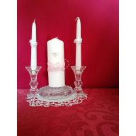 Esküvői gyertyaszett 3 részes, rózsaszín tollas