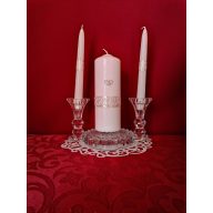 3 részes esküvői gyertyaszett csipke dísszel. krém
