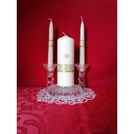 3 részes esküvői gyertyaszett csipke dísszel. zöld