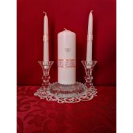 3 részes esküvői gyertyaszett csipke dísszel, barack