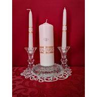 3 részes esküvői gyertyaszett csipke dísszel, arany