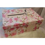   Nászajándékgyűjtő doboz, vintage, rózsás, galambpárral
