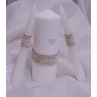   Vintage esküvői gyertyaszett, ezüst gyűrűpárral (3 részes) -