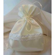 Esküvői kistáska, krém selyem (10x15 cm) csipkével