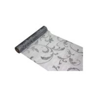   Ezüst alapon csillámos inda mintás organza (24 cm x 5 m) - 102