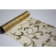 Arany alapon csillámos inda mintás organza (24 cm x 5 m)