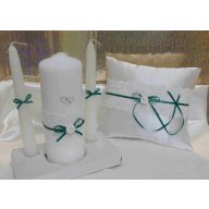 Esküvői gyertyaszett 3 részes, smaragdzöld szalaggal