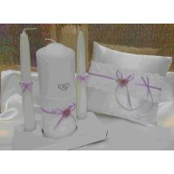 Esküvői gyertyaszett 3 részes, lila szalaggal