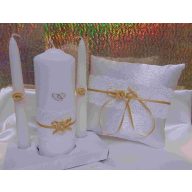 Esküvői gyertyaszett 3 részes, arany szalaggal
