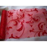 Piros inda mintás organza (47 cm x 5 m)