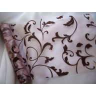 Rózsaszín - barna inda mintás organza (47 cm x 5 m)