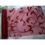 Inda mintás flokkolt organza anyag (150 cm széles) bordó