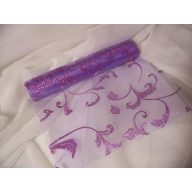 V.lila alapon csillámos inda mintás organza (24 cm x 5 m)