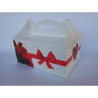 Sütis doboz vörös rózsás - masnis (19,5x14x9 cm)